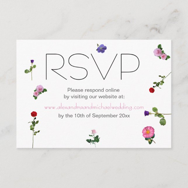 Carte D'accompagnement Elégant Mariage floral simple et chic RSVP (Devant)