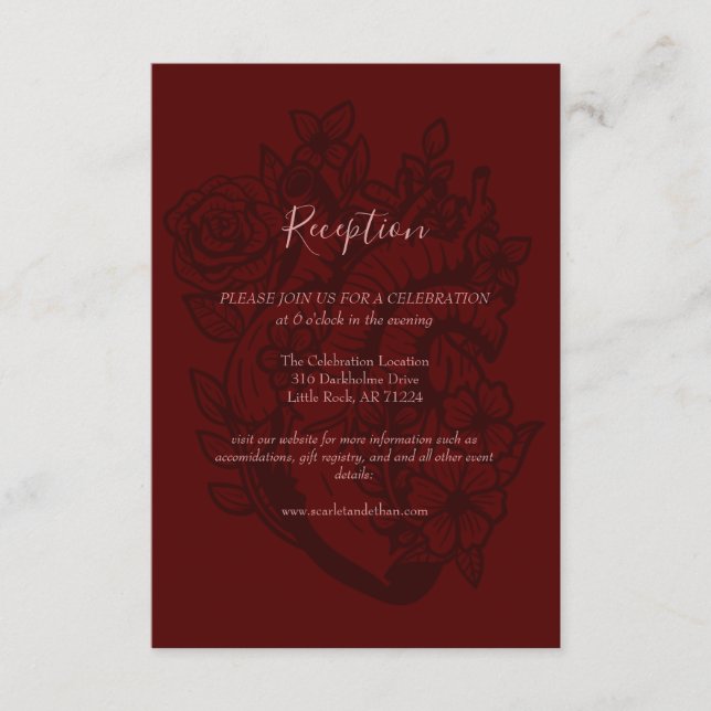 Carte D'accompagnement Elégant Mariage gothique Sang Rouge Réception Flor (Devant)