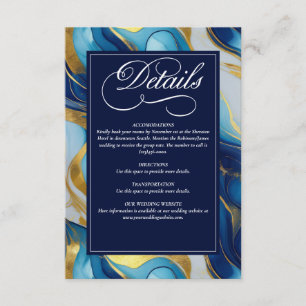Carte D'accompagnement Elégant Mariage marbré Faux Gold, Bleu et Blanc