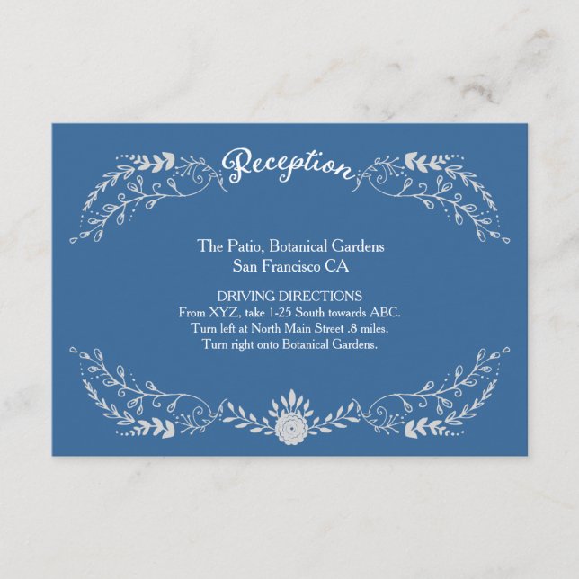 Carte D'accompagnement Elégant Mariage monochromatique bleu et argent (Devant)