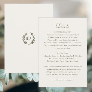 Carte D'accompagnement Élégant Mariage Monogram Green Cream
