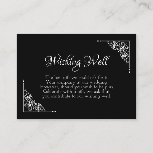 Carte D'accompagnement Elégant Mariage noir et blanc Wishing well (Devant)