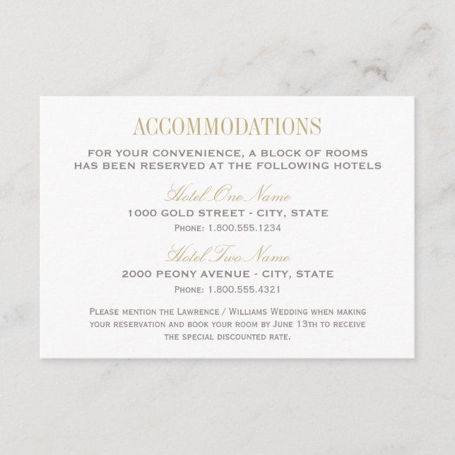 Carte D'accompagnement Elégant Mariage or et gris (Devant)