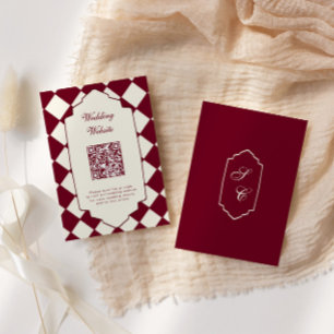 Carte D'accompagnement Élégant mariage rétro bordeaux à carreaux