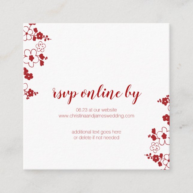 Carte D'accompagnement Elégant mariage rouge & blanc cerise fleurs RSVP (Devant)