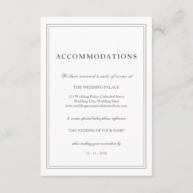 Carte D'accompagnement Élégant Mariage simple noir blanc (Devant)