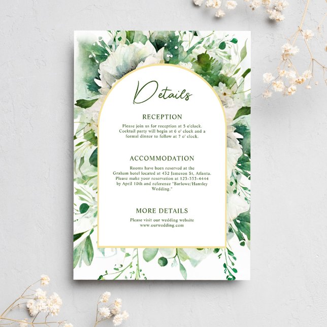 Carte D'accompagnement Élégant Mariage végétal Emerald Green (Elegant Emerald Green Floral Botanical Wedding Enclosure Card)