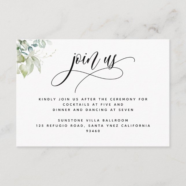 Carte D'accompagnement Elégant Mariage Verdure Rejoignez-nous Accueil (Devant)