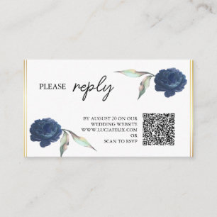 Carte D'accompagnement Elégant Marine Blue Floral Rose Mariage RSVP