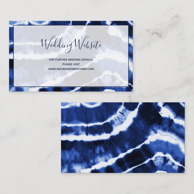 Carte D'accompagnement Elegant Marine Blue Marble Tie Dye Site Mariage (Devant / Derrière)