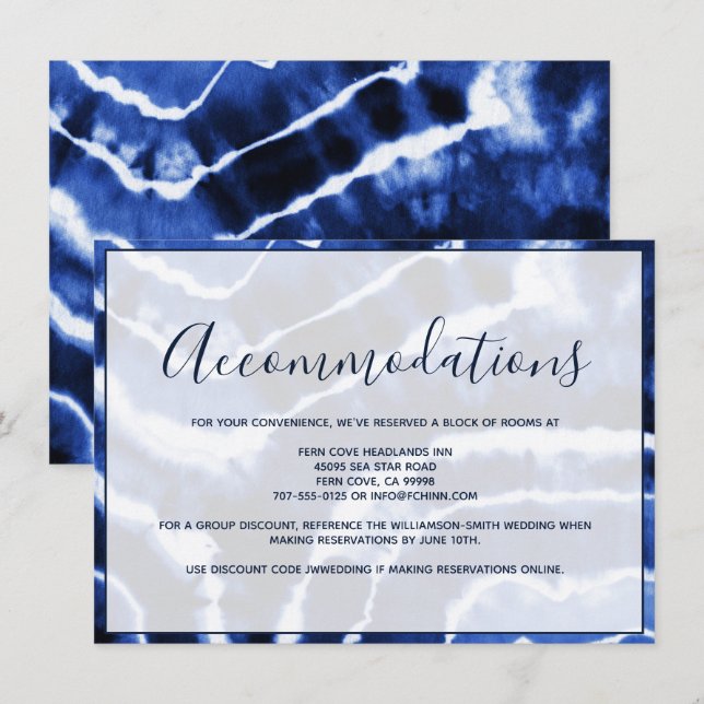 Carte D'accompagnement Elégant Marine Marble Tie Dye Mariage Hébergements (Devant / Derrière)