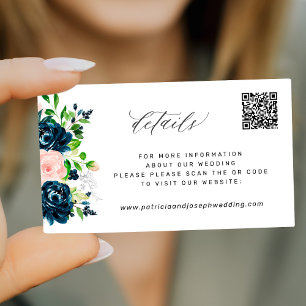 Carte D'accompagnement Elégant marine rose floral QR CODE Détails du mari