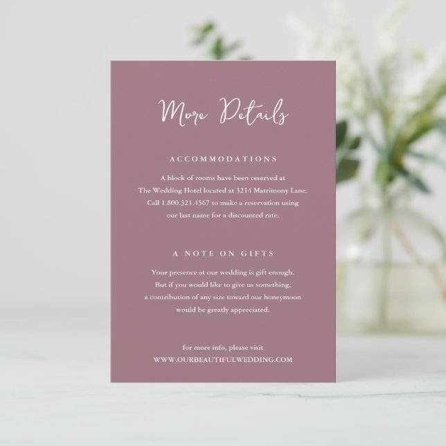 Carte D'accompagnement Elegant Mauve Clean Mariage (Debout devant)