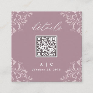 Carte D'accompagnement Elegant Mauve QR Code Mariage Petit Carré Détails