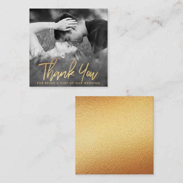 Carte D'accompagnement Élégant Merci photo de script Gold Foil (Devant / Derrière)