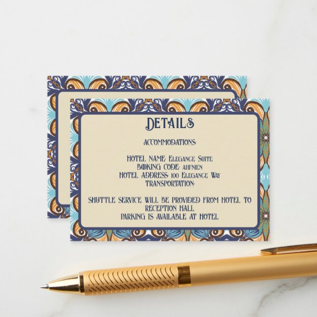 Carte D'accompagnement Élégant Mexicain Talavera Détails du Mariage Code  (Devant/Arrière en situation)