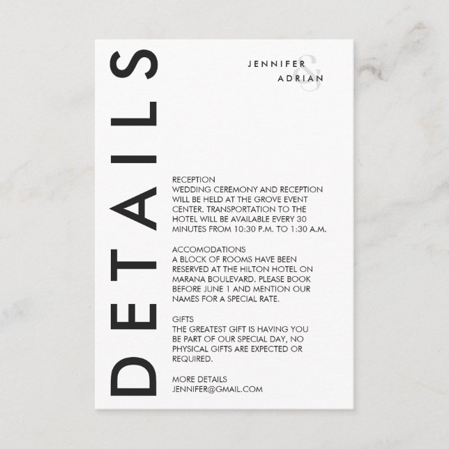 Carte D'accompagnement Élégant minimal blanc moderne Mariage Enclôture vo (Devant)