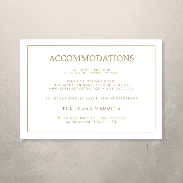 Carte D'accompagnement Elégant minimal Bordure Gold Mariage Hébergements (Créateur téléchargé)