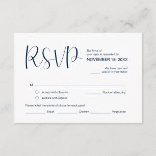 Carte D'accompagnement Élégant minimal moderne, RSVP, Bleu Marine, Répond