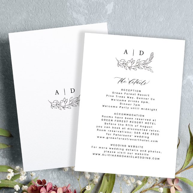 Carte D'accompagnement Elegant minimalist black and white wedding details (Créateur téléchargé)