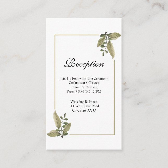 Carte D'accompagnement Elegant Minimalist Greenery Wedding Reception (Devant)