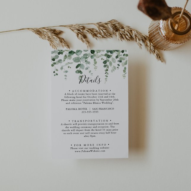 Carte D'accompagnement Elégant minimaliste Eucalyptus Détails du Mariage (Créateur téléchargé)