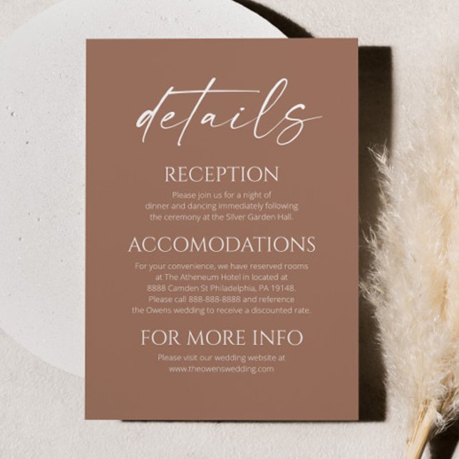 Carte D'accompagnement Elégant minimaliste Mocha Mousse Détails du Mariag (Créateur téléchargé)