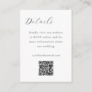 Carte D'accompagnement Élégant minimaliste noir blanc Script QR Mariage