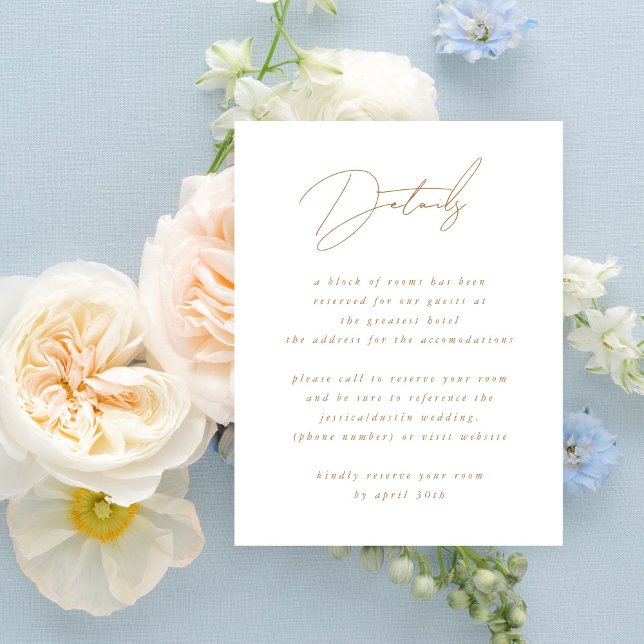 Carte D'accompagnement Élégant minimaliste Script Gold Détails du Mariage (Créateur téléchargé)