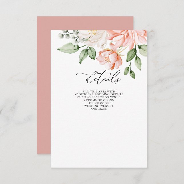 Carte D'accompagnement Elegant Modern Botanical Blush Floral Wedding (Devant / Derrière)
