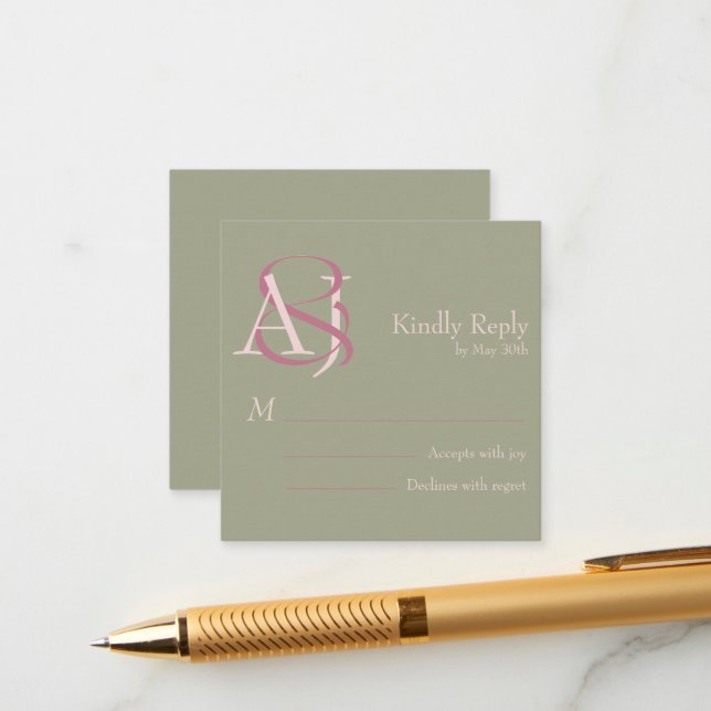 Carte D'accompagnement Elegant Modern Sage Green & Pink Wedding Response (Devant/Arrière en situation)