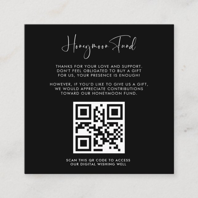 Carte D'accompagnement Elégant & moderne Black Honeymoon fund Code QR (Devant)