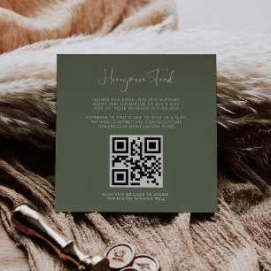 Carte D'accompagnement Elégant & moderne Dark sage Honeymoon fund QR code