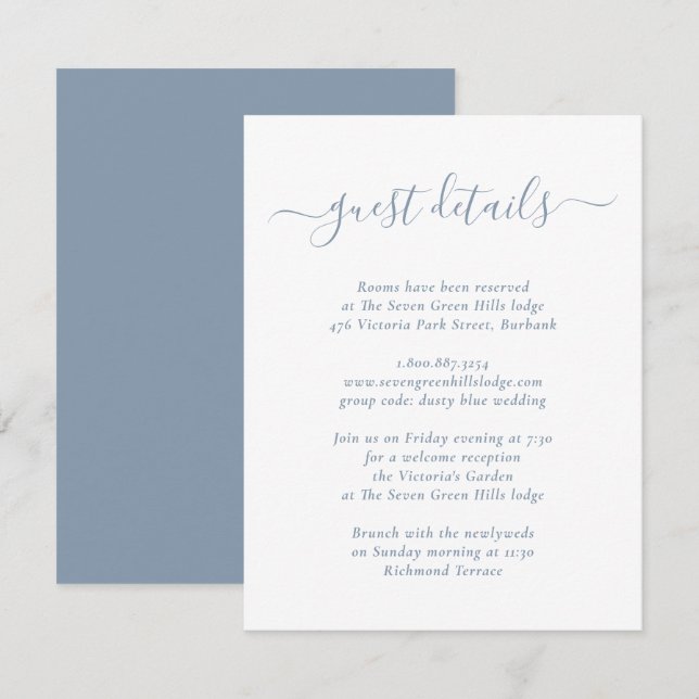 Carte D'accompagnement Elégant moderne Dusty Blue Mariage Détails (Devant / Derrière)