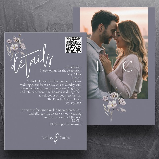 Carte D'accompagnement Elégant moderne gris sombre détails mariage QR cod (Créateur téléchargé)