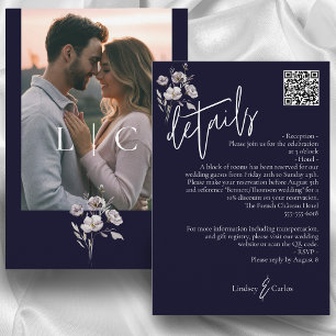 Carte D'accompagnement Elégant moderne marine foncé détails mariage QR co