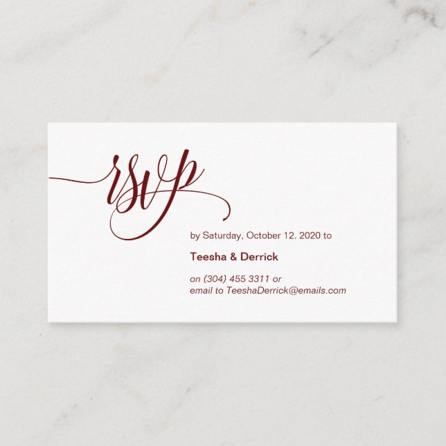Carte D'accompagnement Élégant moderne, Script Bourgogne, Mariage RSVP (Devant)