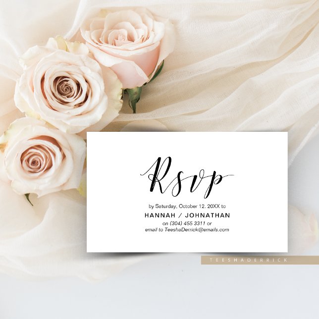 Carte D'accompagnement Élégant moderne, Script noir, réponse RSVP (Modern Elegant, Wedding Elopement Dinner and Dancing Invitation RSVP, respond Enclosure Card)