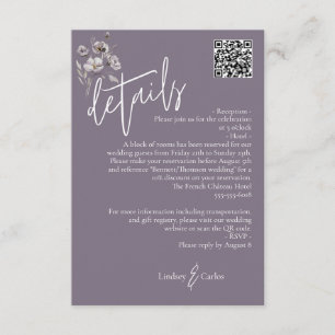 Carte D'accompagnement Elégant moderne violet foncé détails mariage QR co