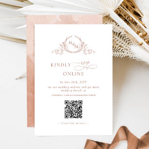 Carte D'accompagnement Élégant Monogram Terracotta RSVP Online QR Code