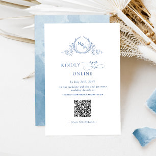 Carte D'accompagnement Élégant Monogramme Bleu RSVP en ligne QR Code