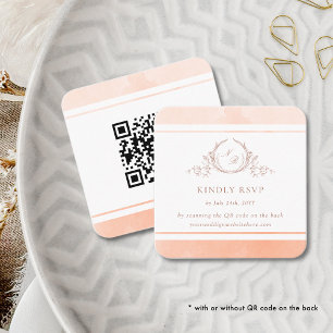 Carte D'accompagnement Élégant monogramme de pêche RSVP et code QR