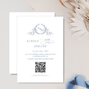 Carte D'accompagnement Élégant Monogramme Dusty bleu QR Code Mariage RSVP