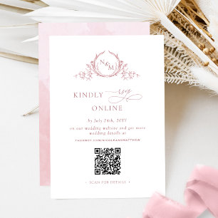 Carte D'accompagnement Élégant Monogramme Dusty Rose RSVP en ligne QR Cod