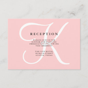 Carte D'accompagnement Élégant Monogramme moderne en Pink Réception Card