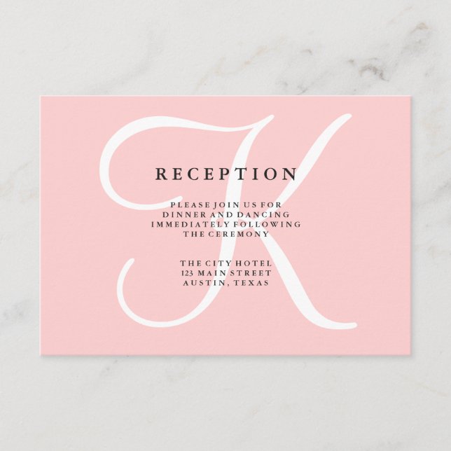 Carte D'accompagnement Élégant Monogramme moderne en Pink Réception Card (Devant)
