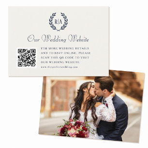 Carte D'accompagnement Élégant Monogramme QR Code Marine Mariage bleu