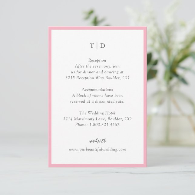 Carte D'accompagnement Élégant Monogramme rose Mariage moderne (Debout devant)