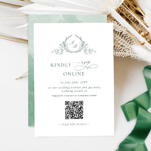 Carte D'accompagnement Élégant Monogramme vert RSVP en ligne QR Code