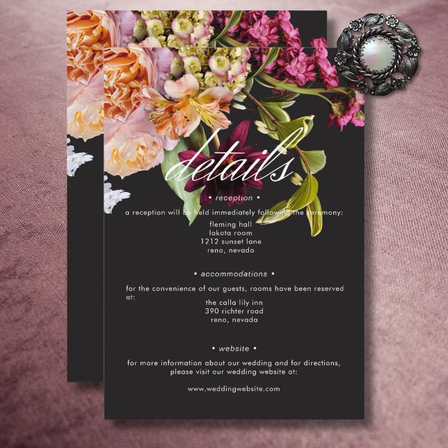 Carte D'accompagnement Elégant Moody Bourgogne & rose Détails floraux (Elegant Moody Burgundy & Pink Floral Details Enclosure Card)